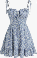 Women's Floral Dress, Summer Mini Tank Top Dress with Fine Straps