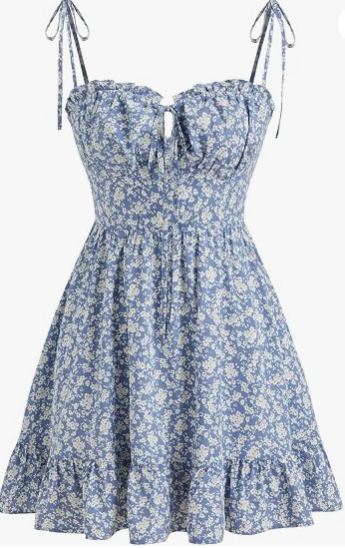 Women's Floral Dress, Summer Mini Tank Top Dress with Fine Straps