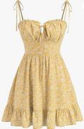 Women's Floral Dress, Summer Mini Tank Top Dress with Fine Straps, Cute Vacation Dress, Bohemian
