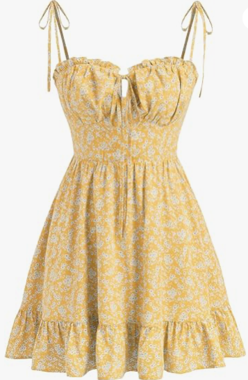 Women's Floral Dress, Summer Mini Tank Top Dress with Fine Straps, Cute Vacation Dress, Bohemian